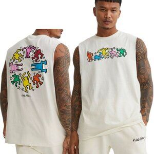 KEITH HARING x H+M‎ 'Dancing Men' Men's Tank Top 2-Sided Graphic T-Shirt men XL